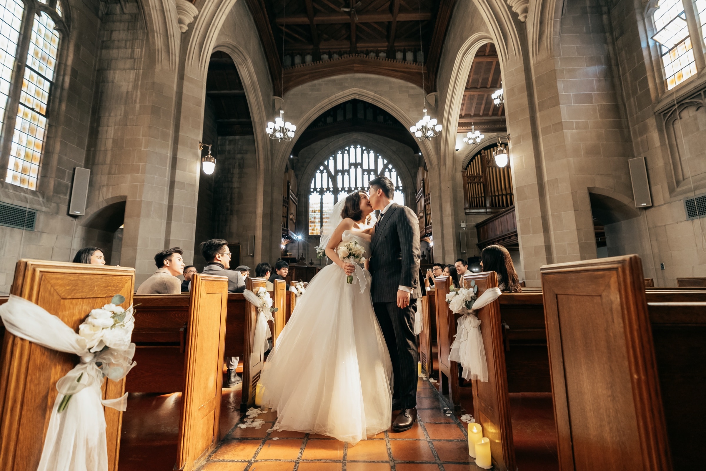 The bride in the chapel aisle