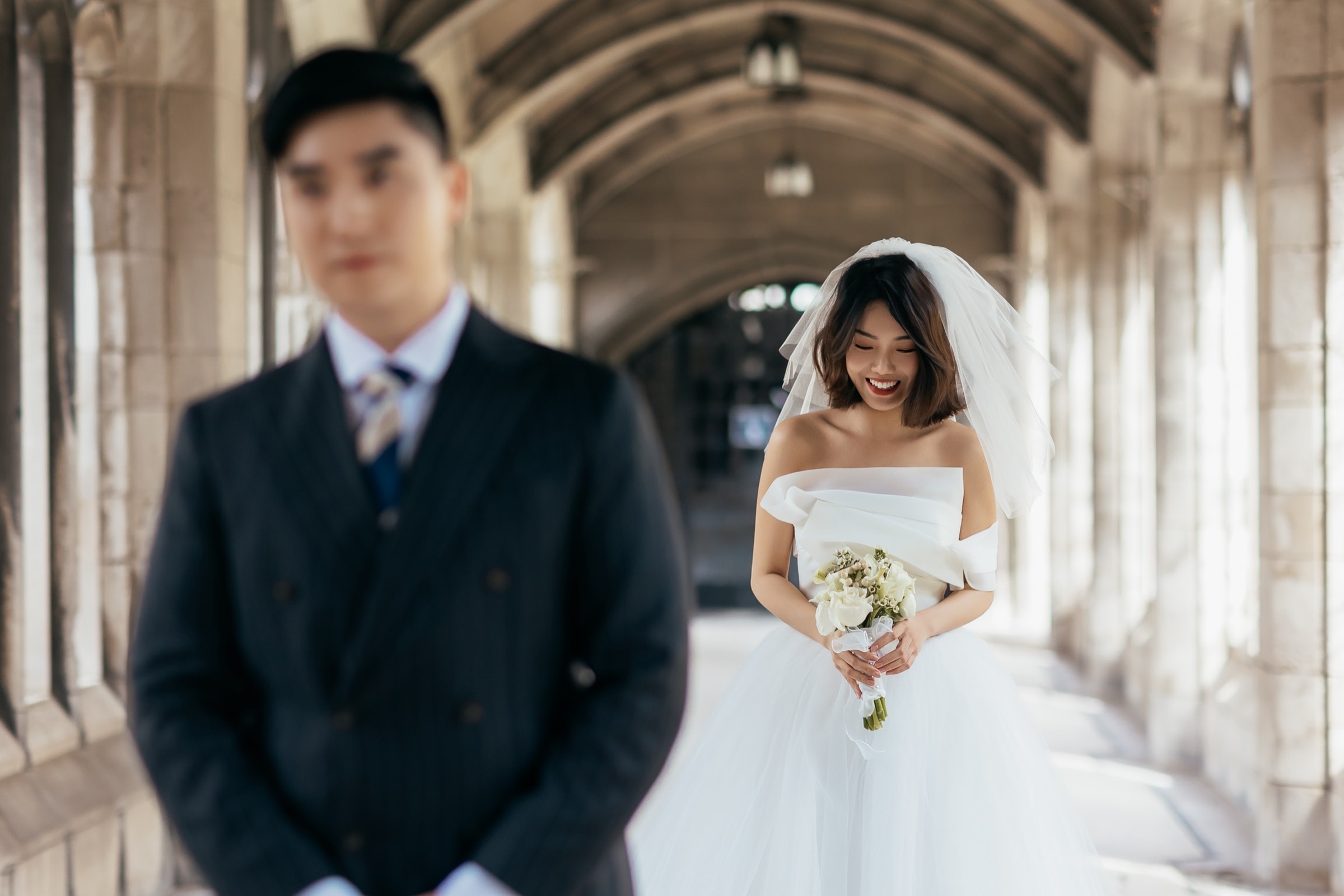 Couple portrait among the Gothic arches