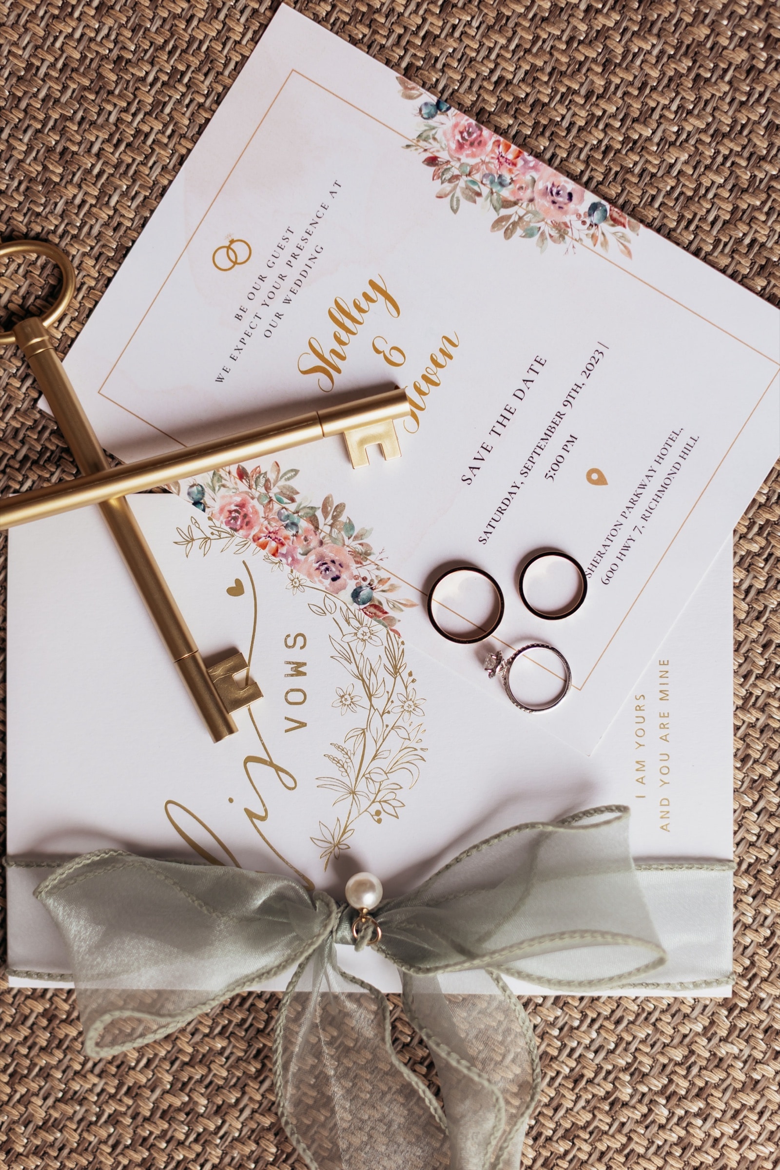 The wedding stationery, rings and details