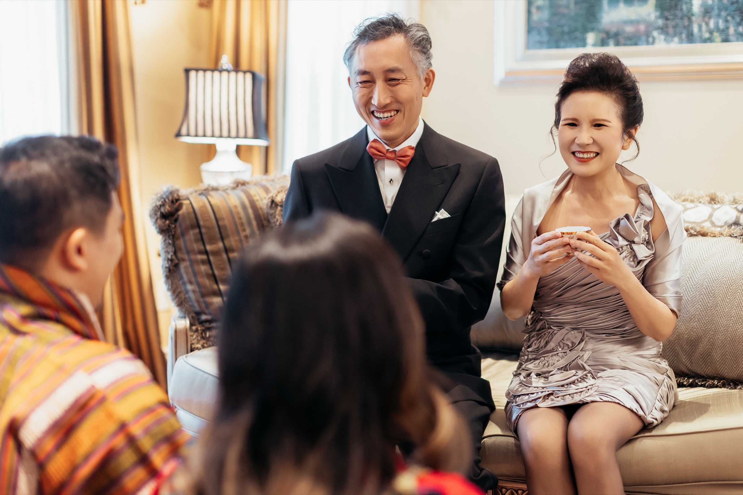 A family gathering in traditional attire