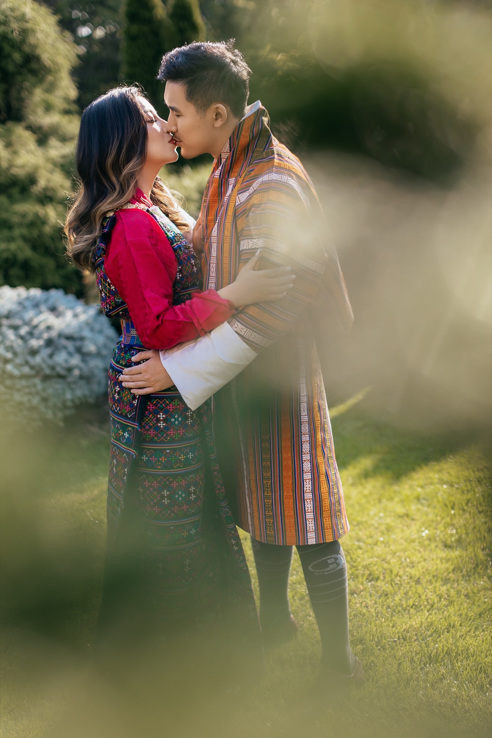 Tashi and Jeffery together in the garden — an at-home wedding